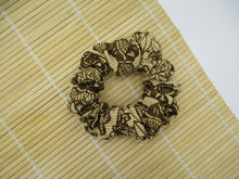 Load image into Gallery viewer, Brown Katazome Kimono Scrunchies, Vintage Silk Fabric Hair Tie
