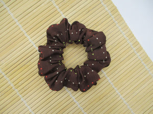 Simple Brown Silk Kimono Scrunchies, Vintage Japanese Fabric Hair Tie
