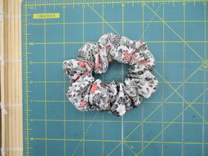 Gray Floral Eco Friendly Silk Kimono Scrunchies Elegant Upcycled