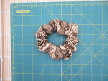 Load image into Gallery viewer, Brown Katazome Kimono Scrunchies, Vintage Silk Fabric Hair Tie
