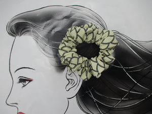 Simple Japanese Vintage Silk Kimono Scrunchies Black and White with Accents
