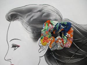 Vintage Silk Kimono Fabric Scrunchies, Japanese Hair Tie Statement