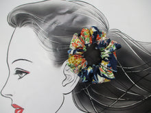 Load image into Gallery viewer, Tiny Flowers Blue Silk Kimono Simple Scrunchies, Upcycle Handmade
