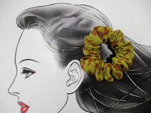 Load image into Gallery viewer, Brown Kimono Scrunchies, Floral Statement Japanese Fabric Scrunchy
