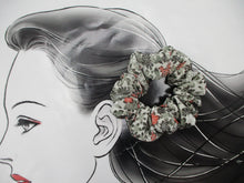 Load image into Gallery viewer, Gray Floral Eco Friendly Silk Kimono Scrunchies Elegant Upcycled
