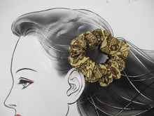 Load image into Gallery viewer, Brown Katazome Kimono Scrunchies, Vintage Silk Fabric Hair Tie
