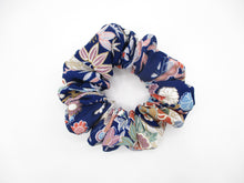 Load image into Gallery viewer, Vintage Silk Kimono Scrunchy Ship from USA Blue Floral Scrunchies
