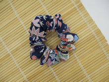 Load image into Gallery viewer, Vintage Silk Kimono Scrunchy Ship from USA Blue Floral Scrunchies
