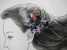 Load image into Gallery viewer, Vintage Silk Kimono Scrunchy Ship from USA Blue Floral Scrunchies
