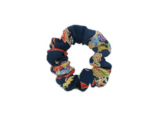 Load image into Gallery viewer, Kimono Scrunchies, Floral Statement Japanese Fabric Scrunchy Blue
