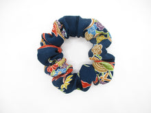 Load image into Gallery viewer, Kimono Scrunchies, Floral Statement Japanese Fabric Scrunchy Blue
