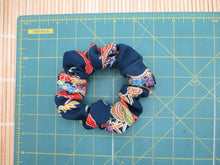 Load image into Gallery viewer, Kimono Scrunchies, Floral Statement Japanese Fabric Scrunchy Blue
