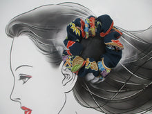 Load image into Gallery viewer, Kimono Scrunchies, Floral Statement Japanese Fabric Scrunchy Blue
