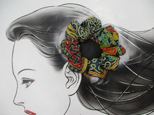 Load image into Gallery viewer, Geometry Silk Kimono Scrunchies, Ship from USA Upcycled Vintage Fabric
