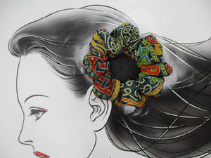 Geometry Silk Kimono Scrunchies, Ship from USA Upcycled Vintage Fabric