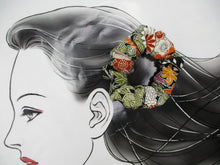 Load image into Gallery viewer, Colorful Floral Eco Friendly Silk Kimono Scrunchies Elegant Upcycled
