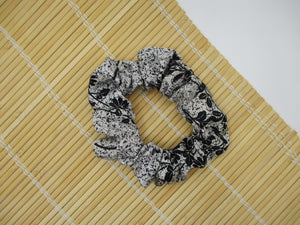 Silk Kimono Scrunchies, Ship from USA, Upcycled Black Gray White