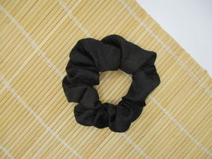 Minimalist Black Rinzu Silk Kimono Scrunchies, Ship from USA