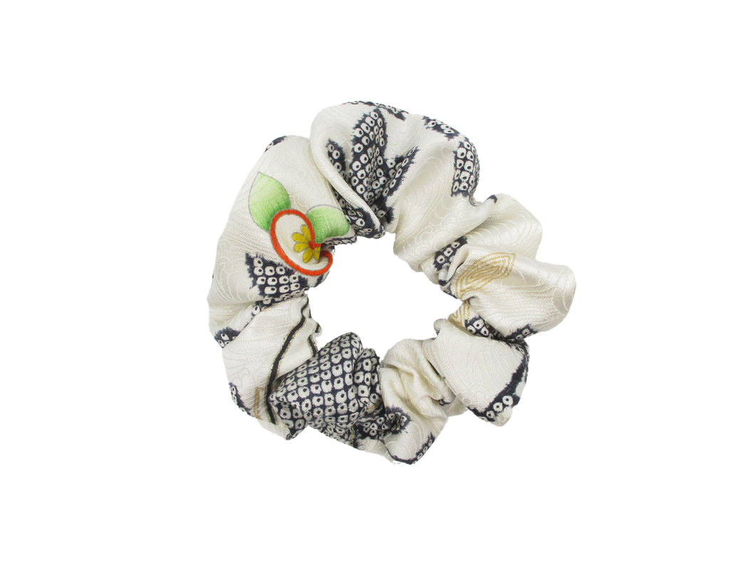 Black X White Floral Beautiful Silk Kimono Scrunchies, Vintage Eco Friendly
