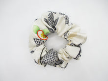 Load image into Gallery viewer, Black X White Floral Beautiful Silk Kimono Scrunchies, Vintage Eco Friendly
