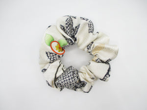 Black X White Floral Beautiful Silk Kimono Scrunchies, Vintage Eco Friendly