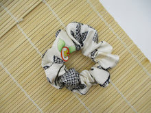 Load image into Gallery viewer, Black X White Floral Beautiful Silk Kimono Scrunchies, Vintage Eco Friendly
