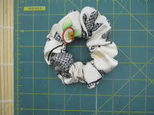 Load image into Gallery viewer, Black X White Floral Beautiful Silk Kimono Scrunchies, Vintage Eco Friendly
