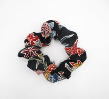 Load image into Gallery viewer, Vintage Silk Kimono Scrunchies, Japanese Hair Tie Black X Momiji
