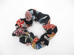 Vintage Silk Kimono Scrunchies, Japanese Hair Tie Black X Momiji