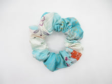 Load image into Gallery viewer, Light Blue Kawaii Floral Simple Handmade Vintage Silk Kimono Scrunchie
