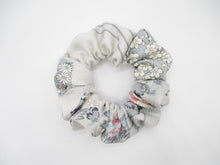 Load image into Gallery viewer, Vintage Silk Kimono Scrunchies, Japanese Hair tie, Kawaii Floral Icy Blue
