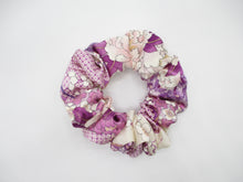 Load image into Gallery viewer, Purple Sleek Floral Silk Kimono Scrunchy, Vintage Fabric Scrunchie
