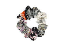 Load image into Gallery viewer, Silk Kimono Scrunchie Ship from USA Japanese Gift Idea Black Orange Floral
