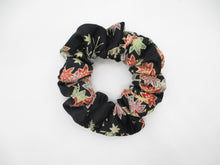 Load image into Gallery viewer, Black Momiji Kimono Scrunchies, Japanese Vintage Silk Fabric Accessory
