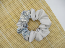 Load image into Gallery viewer, Vintage Silk Kimono Scrunchies, Japanese Hair tie, Kawaii Floral Icy Blue

