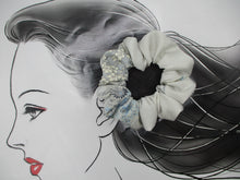 Load image into Gallery viewer, Vintage Silk Kimono Scrunchies, Japanese Hair tie, Kawaii Floral Icy Blue
