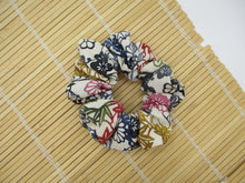 Load image into Gallery viewer, Blue Katazome Silk Kimono Scrunchies Ship from USA Japanese Upcycled
