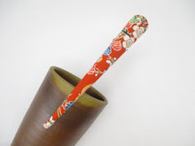 Load image into Gallery viewer, Orange Long Kimono Hair Clip, Vintage Silk Fabric Japanese Accessory
