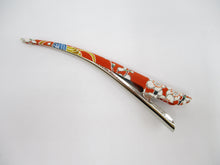 Load image into Gallery viewer, Orange Long Kimono Hair Clip, Vintage Silk Fabric Japanese Accessory
