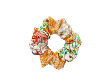 Load image into Gallery viewer, Kimono Scrunchies, Fabric Hair Tie, Ship from USA Orange White Lovely Floral
