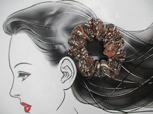 Load image into Gallery viewer, Brown Thick Silk Kimono Scrunchies, Silk Kimono Upcycled Handmade Hair Tie
