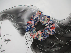 Vintage Silk Kimono Scrunchies, Japanese Hair tie, Kawaii Floral Blue