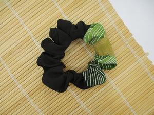 Black Tomesode Scrunchies, Silk Kimono Vintage Fabric Hair Tie, Ship from USA