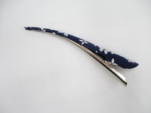 Load image into Gallery viewer, Navy Blue Butterfly Kimono Long Clip, Japanese Silk Fabric Upcycled 130mm 5 1/8 inch
