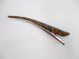 Brown Kimono Fabric Hair Slide 130mm Long Metal Clip