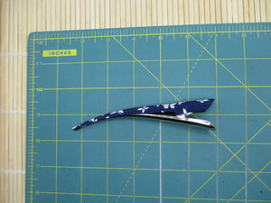 Navy Blue Butterfly Kimono Long Clip, Japanese Silk Fabric Upcycled 130mm 5 1/8 inch