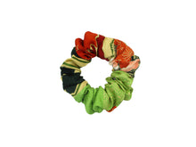 Load image into Gallery viewer, Eco Friendly Upcycled Silk Kimono Scrunchies Orange Green
