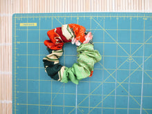 Load image into Gallery viewer, Eco Friendly Upcycled Silk Kimono Scrunchies Orange Green
