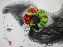 Load image into Gallery viewer, Eco Friendly Upcycled Silk Kimono Scrunchies Orange Green
