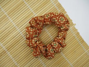 Brown Floral Kimono Scrunchies, Ship from USA Japanese Gift Idea